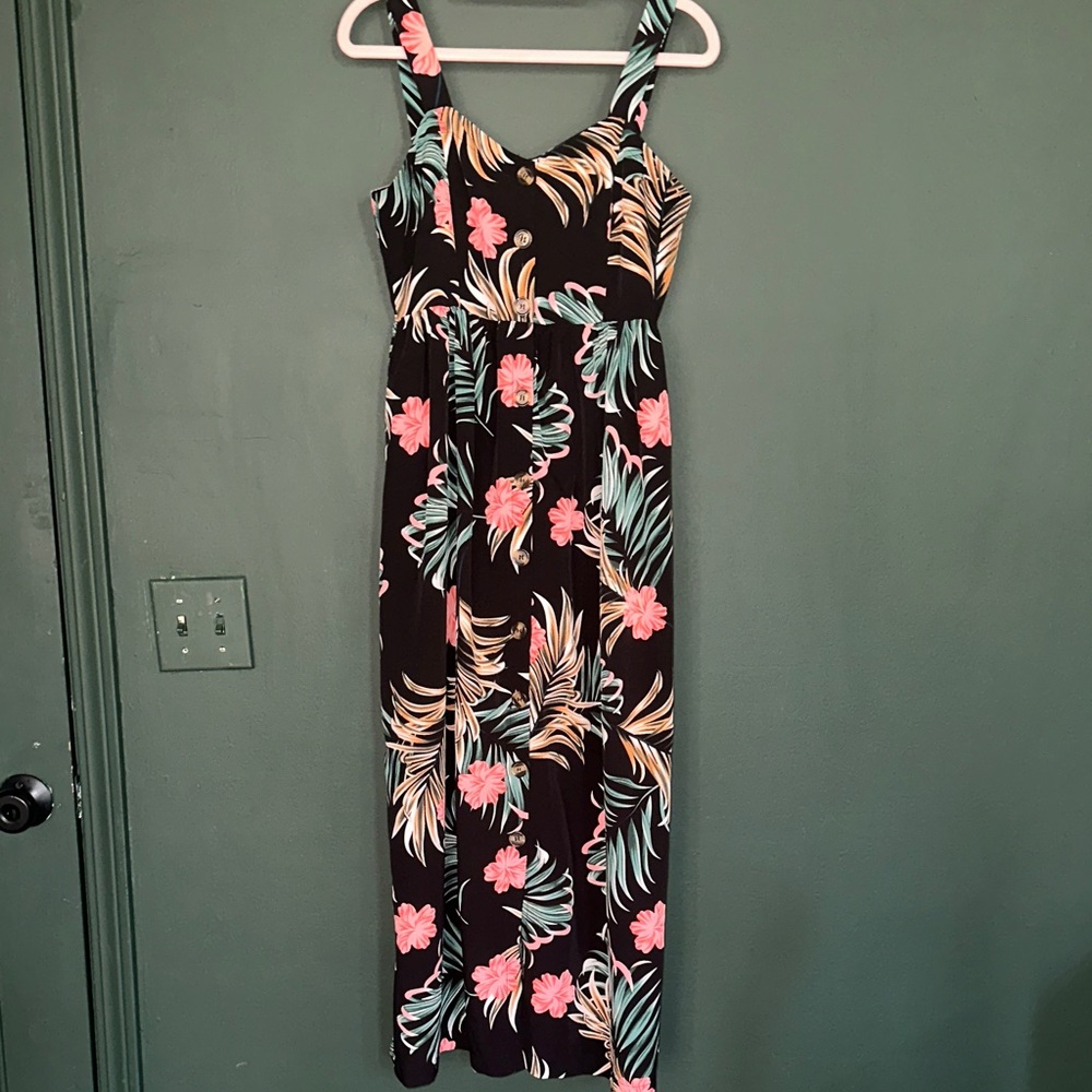Floral Maxi Dress with Pink and Green Accents